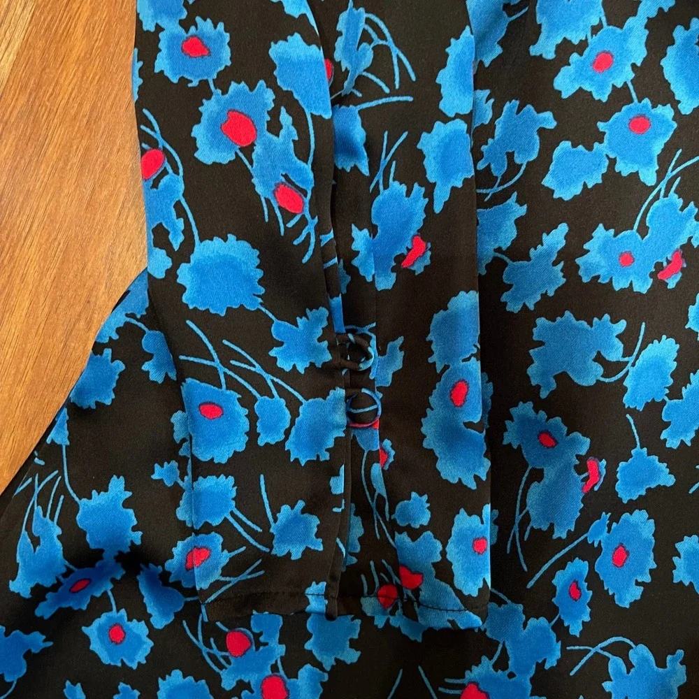 EQUIPMENT Collie Wrap Dress Mini Size Small Blue Black Pleated Chic Silky French